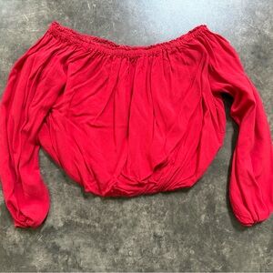 Brandy Melville Red Off-Shoulder Long Sleeve Crop Top